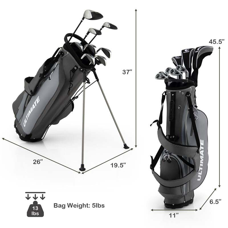 Men's Right Hand Complete Golf Clubs Set, 10 Pieces Golf Club Package Set with 460CC Alloy Driver, Fairway Wood, Putter & Golf Stand Bag