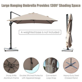 10 x 13FT Patio Umbrella Outdoor Rectangular Cantilever Umbrella for Market, Hanging Offset Umbrella with 360° Rotation