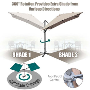 10 x 13FT Patio Umbrella Outdoor Rectangular Cantilever Umbrella for Market, Hanging Offset Umbrella with 360° Rotation