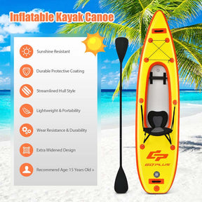 1-Person Inflatable Kayak for Touring & Fishing with Adjustable Aluminum Oars, 11FT Portable Recreational Rowboat Canoe Raft