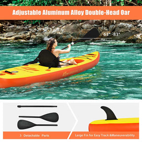 1-Person Inflatable Kayak for Touring & Fishing with Adjustable Aluminum Oars, 11FT Portable Recreational Rowboat Canoe Raft