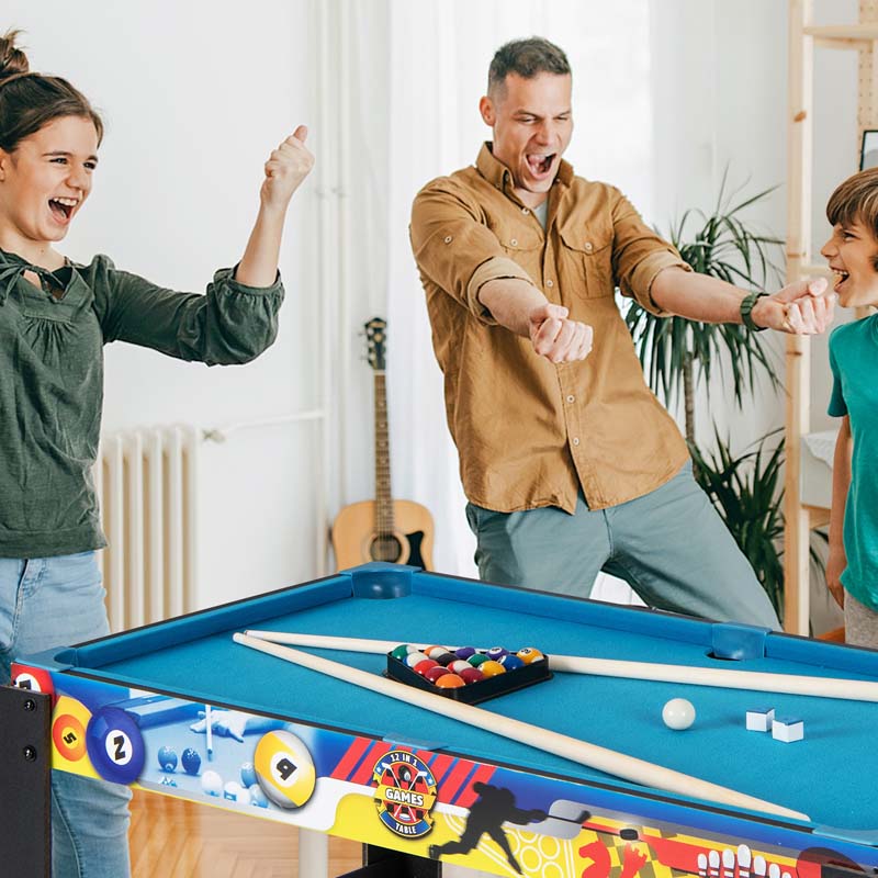 12-in-1 Multi Game Table Set, 48" Combo Game Table with Foosball, Hockey, Ping Pong, Pool, Chess, Bowling, Checkers & Shuffleboard for Home Office Bar