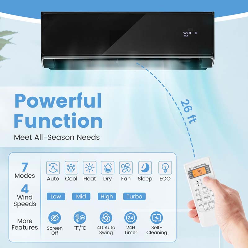 12000 BTU 22 SEER2 WiFi Mini Split Air Conditioner & Heater, 208-230V Inverter Ductless AC Heat Pump, Works with Alexa, Cools up to 750 Sq Ft