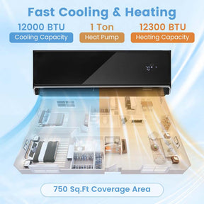 12000 BTU 22 SEER2 WiFi Mini Split Air Conditioner & Heater, 208-230V Inverter Ductless AC Heat Pump, Works with Alexa, Cools up to 750 Sq Ft