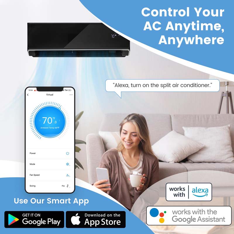 12000 BTU 22 SEER2 WiFi Mini Split Air Conditioner & Heater, 208-230V Inverter Ductless AC Heat Pump, Works with Alexa, Cools up to 750 Sq Ft