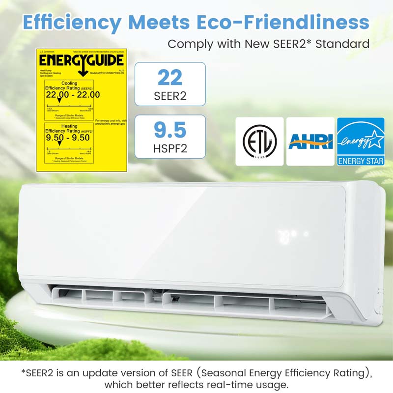 12000 BTU 22 SEER2 WiFi Mini Split Air Conditioner & Heater, 208-230V Inverter Ductless AC Heat Pump, Works with Alexa, Cools up to 750 Sq Ft