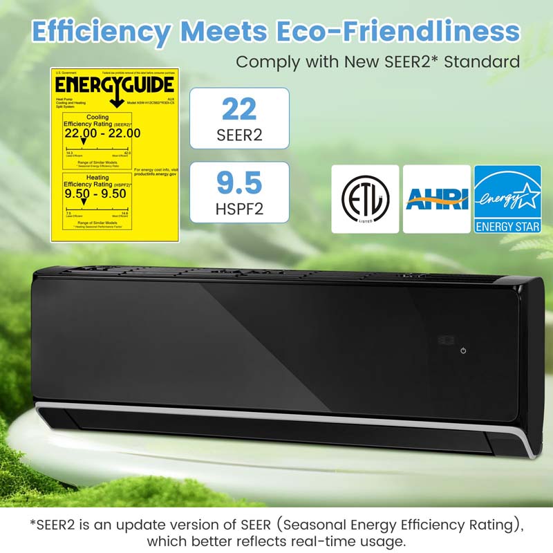 12000 BTU 22 SEER2 WiFi Mini Split Air Conditioner & Heater, 208-230V Inverter Ductless AC Heat Pump, Works with Alexa, Cools up to 750 Sq Ft