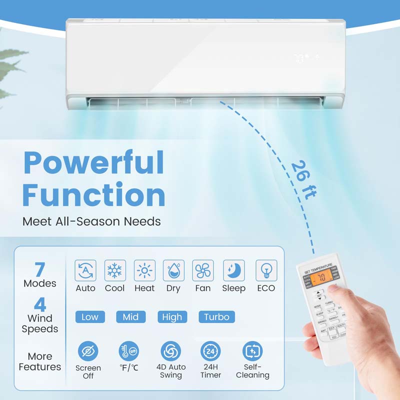 12000 BTU 22 SEER2 WiFi Mini Split Air Conditioner & Heater, 208-230V Inverter Ductless AC Heat Pump, Works with Alexa, Cools up to 750 Sq Ft