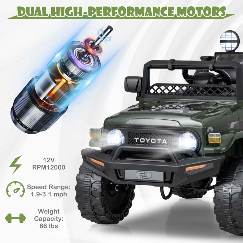 Licensed Toyota FJ Cruiser Kids Ride on Truck, 12V 7Ah Battery Powered Electric Toy Car w/Remote Control, Shock Suspension