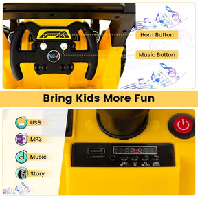 12V Kids Ride on Excavator, Battery Powered Bulldozer Digger with Adjustable Digging Bucket, Electric Construction Vehicle Toy for Toddlers