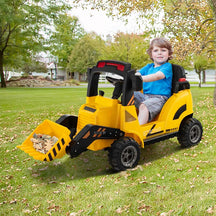 12V Kids Ride on Excavator, Battery Powered Bulldozer Digger with Adjustable Digging Bucket, Electric Construction Vehicle Toy for Toddlers