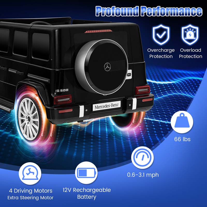 Licensed Mercedes Benz G500 Kids Ride On Car Truck with Rocking Mode, 12V Battery Powered 4WD G Wagon Electric Toy Vehicle