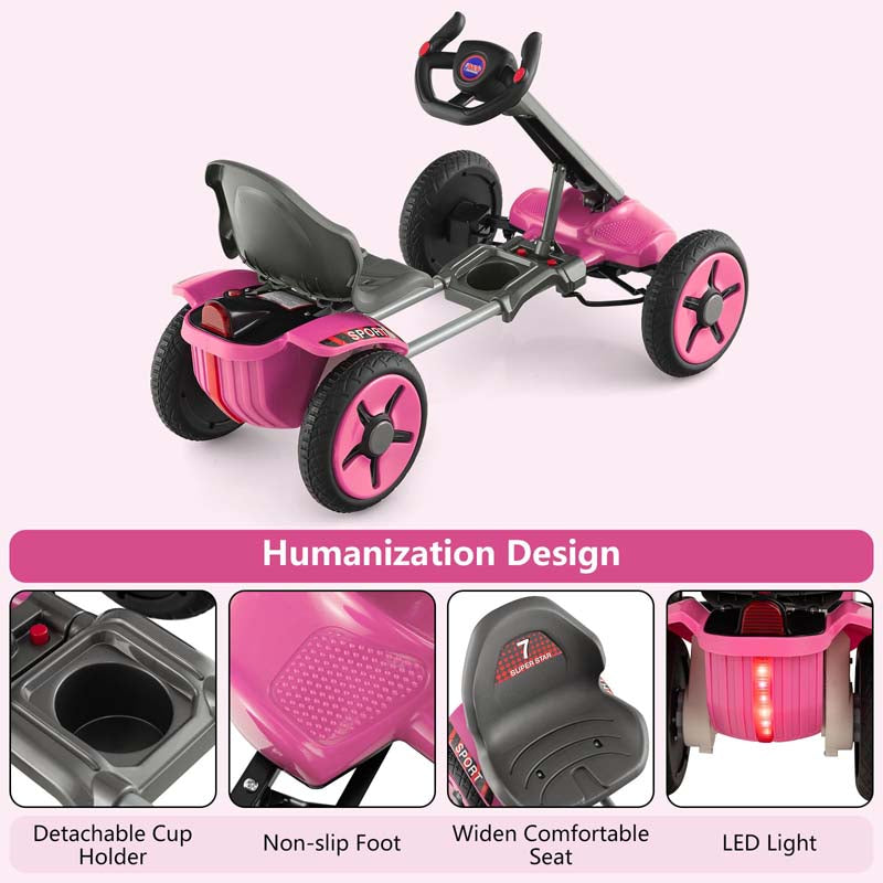 Kids Folding Electric Go Cart, 12V Battery Ride-On Car with Adjustable Seat and Steering Wheel, Detachable Cup Holder, LED Light