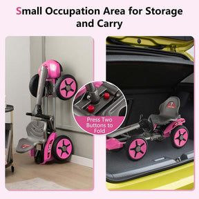 Kids Folding Electric Go Cart, 12V Battery Ride-On Car with Adjustable Seat and Steering Wheel, Detachable Cup Holder, LED Light