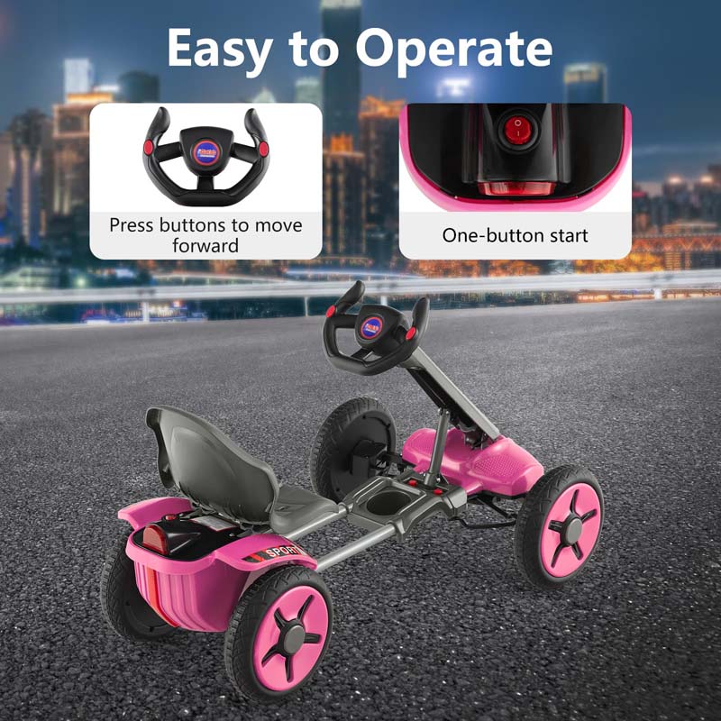 Kids Folding Electric Go Cart, 12V Battery Ride-On Car with Adjustable Seat and Steering Wheel, Detachable Cup Holder, LED Light