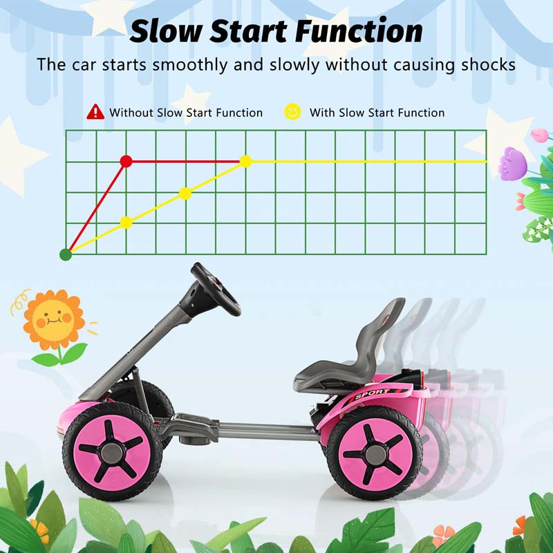 Kids Folding Electric Go Cart, 12V Battery Ride-On Car with Adjustable Seat and Steering Wheel, Detachable Cup Holder, LED Light