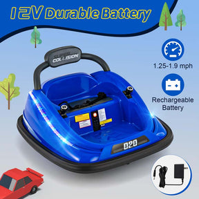 12V Kids Bumper Car with Colorful Flashing LED Lights, Music, Remote, Battery Powered Vehicle Racer Toddlers Electric Ride on Toy