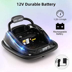 12V Kids Bumper Car with Colorful Flashing LED Lights, Music, Remote, Battery Powered Vehicle Racer Toddlers Electric Ride on Toy