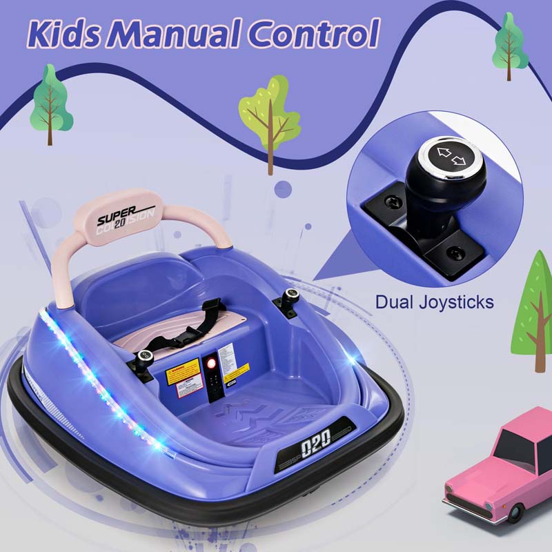 12V Kids Bumper Car with Colorful Flashing LED Lights, Music, Remote, Battery Powered Vehicle Racer Toddlers Electric Ride on Toy