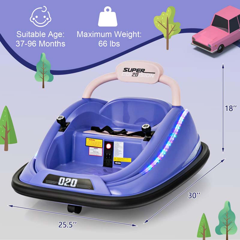 12V Kids Bumper Car with Colorful Flashing LED Lights, Music, Remote, Battery Powered Vehicle Racer Toddlers Electric Ride on Toy