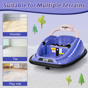 12V Kids Bumper Car with Colorful Flashing LED Lights, Music, Remote, Battery Powered Vehicle Racer Toddlers Electric Ride on Toy