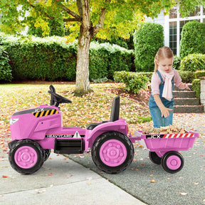 2-in-1 Kids Ride On Tractor, 12V Battery Powered Electric Toy Car with Trailer, LED Lights, Music, 3-Gear-Shift Ground Loader