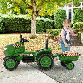 2-in-1 Kids Ride On Tractor, 12V Battery Powered Electric Toy Car with Trailer, LED Lights, Music, 3-Gear-Shift Ground Loader