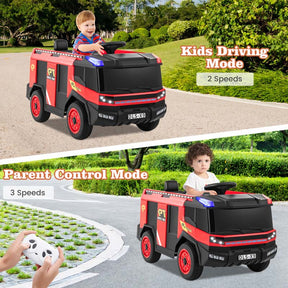 12V Kids Ride on Fire Truck, 2-Seater Battery Powered Fire Car Kids Electric Vehicle Ride on Toy with Remote Control, Water Gun, Extinguisher