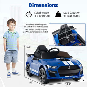 12V Kids Ride-On Car, Licensed Ford Mustang Shelby GT500 Electric Vehicle Racing Car with Remote Control, 2 Speeds & LED Lights for Ages 3-8