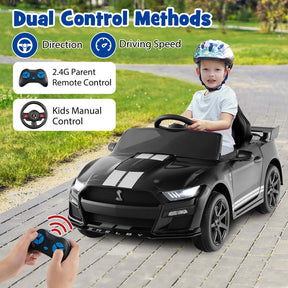 12V Kids Ride-On Car, Licensed Ford Mustang Shelby GT500 Electric Vehicle Racing Car with Remote Control, 2 Speeds & LED Lights for Ages 3-8