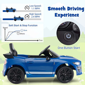12V Kids Ride-On Car, Licensed Ford Mustang Shelby GT500 Electric Vehicle Racing Car with Remote Control, 2 Speeds & LED Lights for Ages 3-8