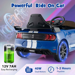 12V Kids Ride-On Car, Licensed Ford Mustang Shelby GT500 Electric Vehicle Racing Car with Remote Control, 2 Speeds & LED Lights for Ages 3-8