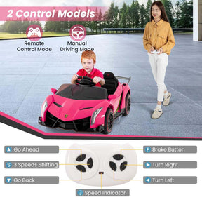 12V Licensed Lamborghini 4WD Kids Ride On Sports Car, Electric Vehicle with Remote Control, 3 Speeds, Hydraulic Doors, LED Lights & Music