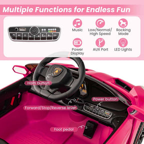 12V Licensed Lamborghini 4WD Kids Ride On Sports Car, Electric Vehicle with Remote Control, 3 Speeds, Hydraulic Doors, LED Lights & Music