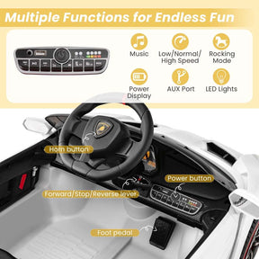 12V Licensed Lamborghini 4WD Kids Ride On Sports Car, Electric Vehicle with Remote Control, 3 Speeds, Hydraulic Doors, LED Lights & Music