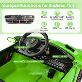 12V Licensed Lamborghini 4WD Kids Ride On Sports Car, Electric Vehicle with Remote Control, 3 Speeds, Hydraulic Doors, LED Lights & Music
