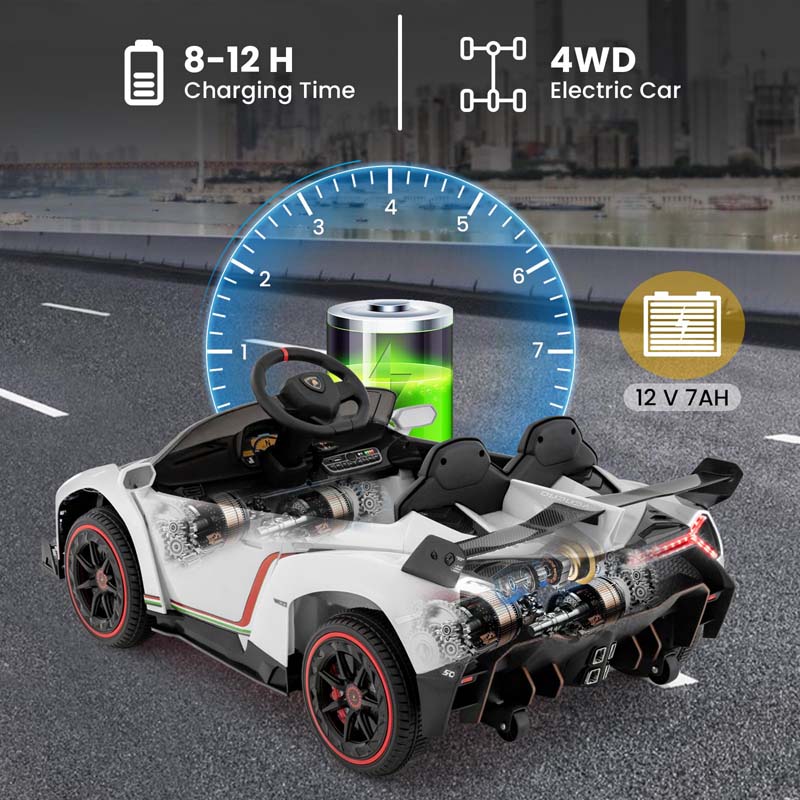 12V Licensed Lamborghini 4WD Kids Ride On Sports Car, Electric Vehicle with Remote Control, 3 Speeds, Hydraulic Doors, LED Lights & Music