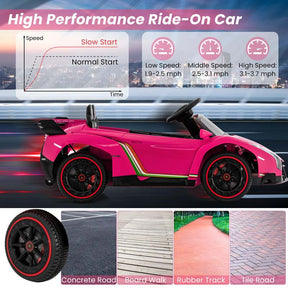 12V Licensed Lamborghini 4WD Kids Ride On Sports Car, Electric Vehicle with Remote Control, 3 Speeds, Hydraulic Doors, LED Lights & Music