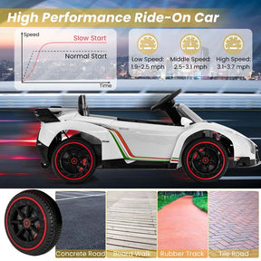 12V Licensed Lamborghini 4WD Kids Ride On Sports Car, Electric Vehicle with Remote Control, 3 Speeds, Hydraulic Doors, LED Lights & Music