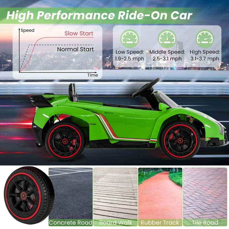 12V Licensed Lamborghini 4WD Kids Ride On Sports Car, Electric Vehicle with Remote Control, 3 Speeds, Hydraulic Doors, LED Lights & Music