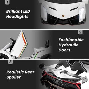 12V Licensed Lamborghini 4WD Kids Ride On Sports Car, Electric Vehicle with Remote Control, 3 Speeds, Hydraulic Doors, LED Lights & Music