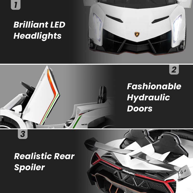 12V Licensed Lamborghini 4WD Kids Ride On Sports Car, Electric Vehicle with Remote Control, 3 Speeds, Hydraulic Doors, LED Lights & Music