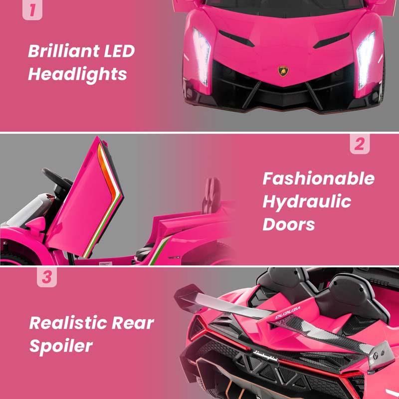 12V Licensed Lamborghini 4WD Kids Ride On Sports Car, Electric Vehicle with Remote Control, 3 Speeds, Hydraulic Doors, LED Lights & Music