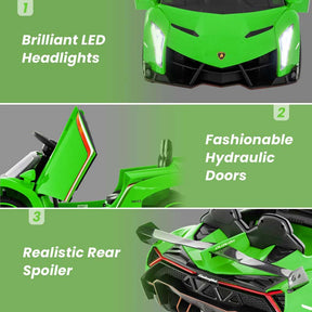 12V Licensed Lamborghini 4WD Kids Ride On Sports Car, Electric Vehicle with Remote Control, 3 Speeds, Hydraulic Doors, LED Lights & Music