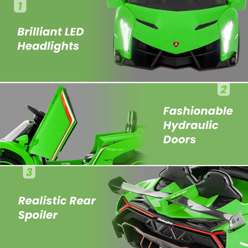 12V Licensed Lamborghini 4WD Kids Ride On Sports Car, Electric Vehicle with Remote Control, 3 Speeds, Hydraulic Doors, LED Lights & Music