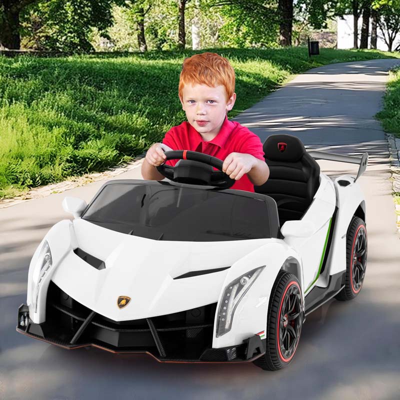 12V Licensed Lamborghini 4WD Kids Ride On Sports Car, Electric Vehicle with Remote Control, 3 Speeds, Hydraulic Doors, LED Lights & Music