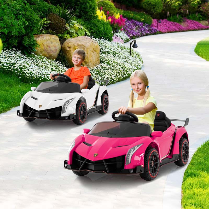 12V Licensed Lamborghini 4WD Kids Ride On Sports Car, Electric Vehicle with Remote Control, 3 Speeds, Hydraulic Doors, LED Lights & Music