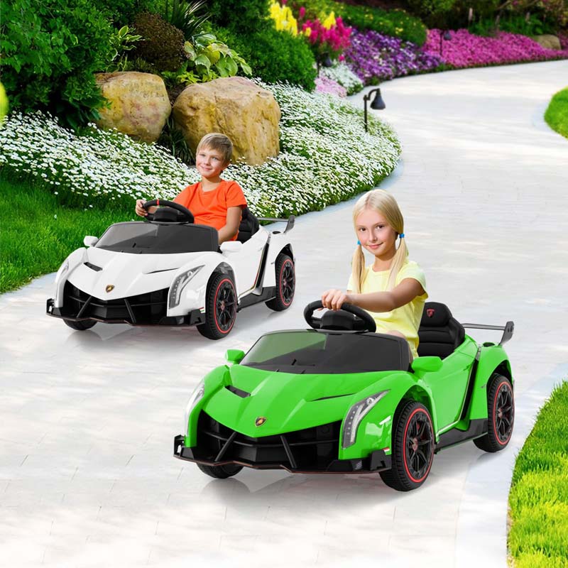 12V Licensed Lamborghini 4WD Kids Ride On Sports Car, Electric Vehicle with Remote Control, 3 Speeds, Hydraulic Doors, LED Lights & Music