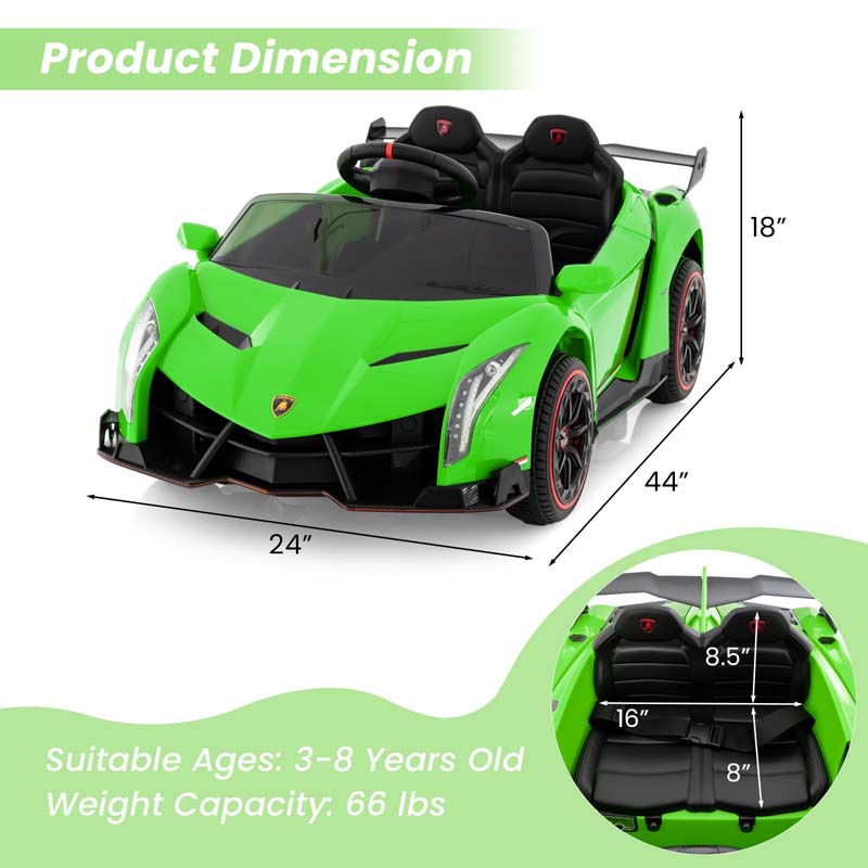 12V Licensed Lamborghini 4WD Kids Ride On Sports Car, Electric Vehicle with Remote Control, 3 Speeds, Hydraulic Doors, LED Lights & Music