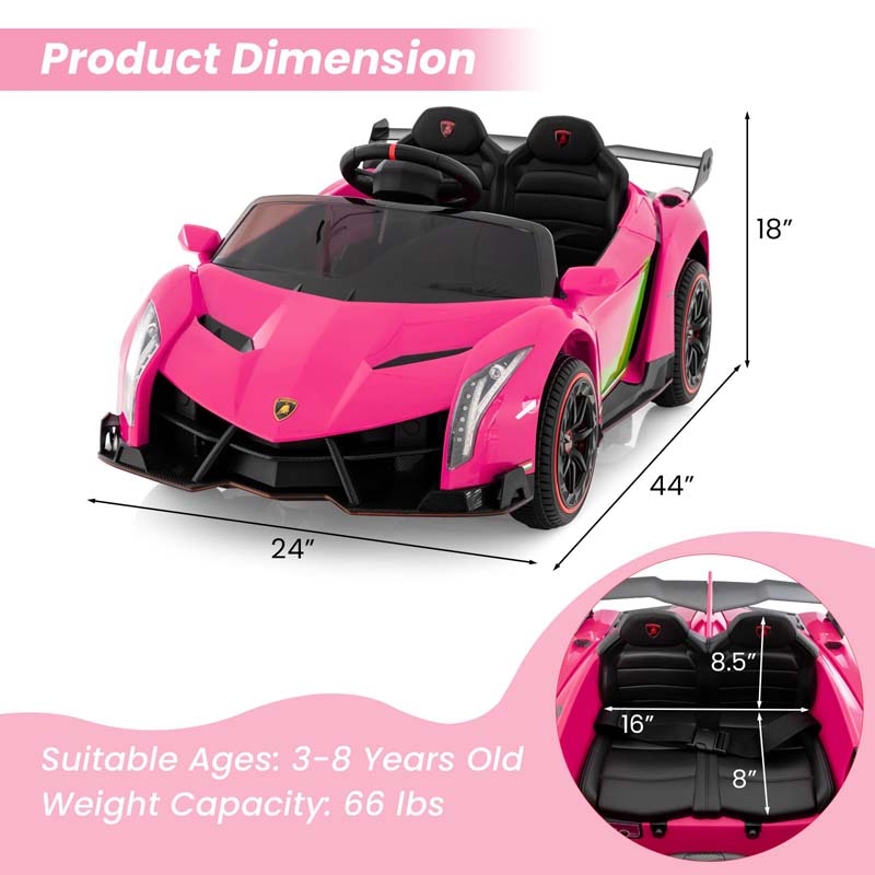 12V Licensed Lamborghini 4WD Kids Ride On Sports Car, Electric Vehicle with Remote Control, 3 Speeds, Hydraulic Doors, LED Lights & Music